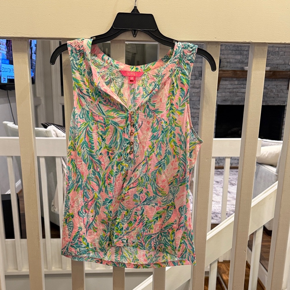 Lilly Pulitzer Pink and Green Floral Blouse